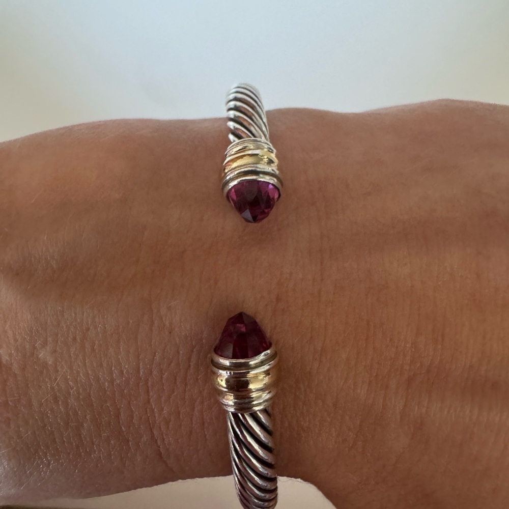 David Yurman Silver Bracelet pick tourmaline. 
Well loved, gold is fading.